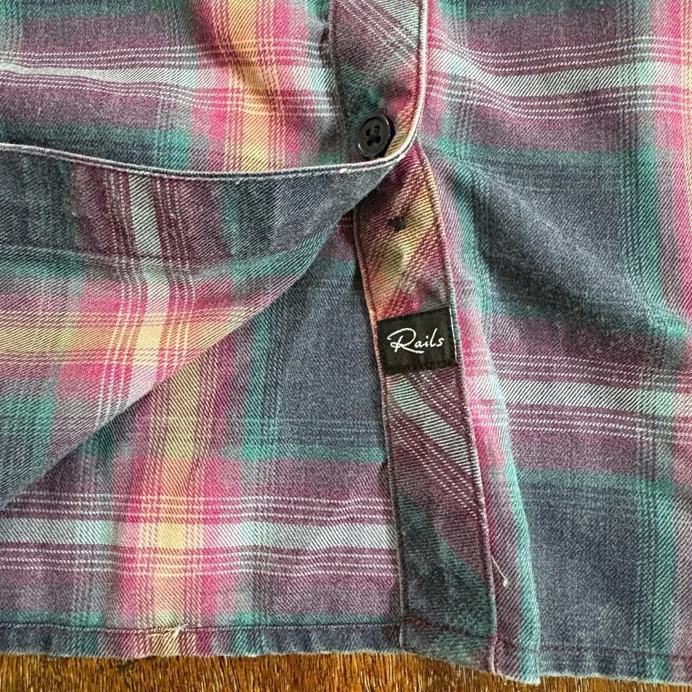 RAILS Hudson Navy Pink Jade Plaid Cloudwash LS Shirt Girls Size 12